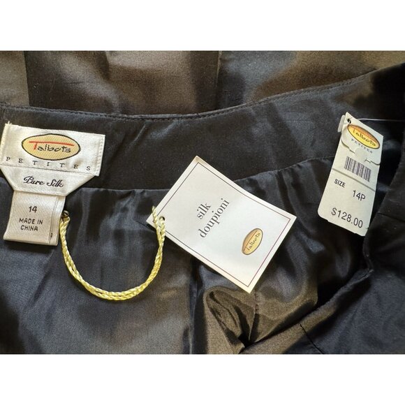 Talbots Skirt 14P Black A Line Cut Out Silk Duponi Flat Pleat NEW $128 - Picture 8 of 12